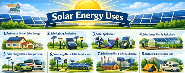 Solar Energy Uses — Residential, Lighting, Appliances, Agriculture, Transportation, Infrastructure, Industry, Outdoor