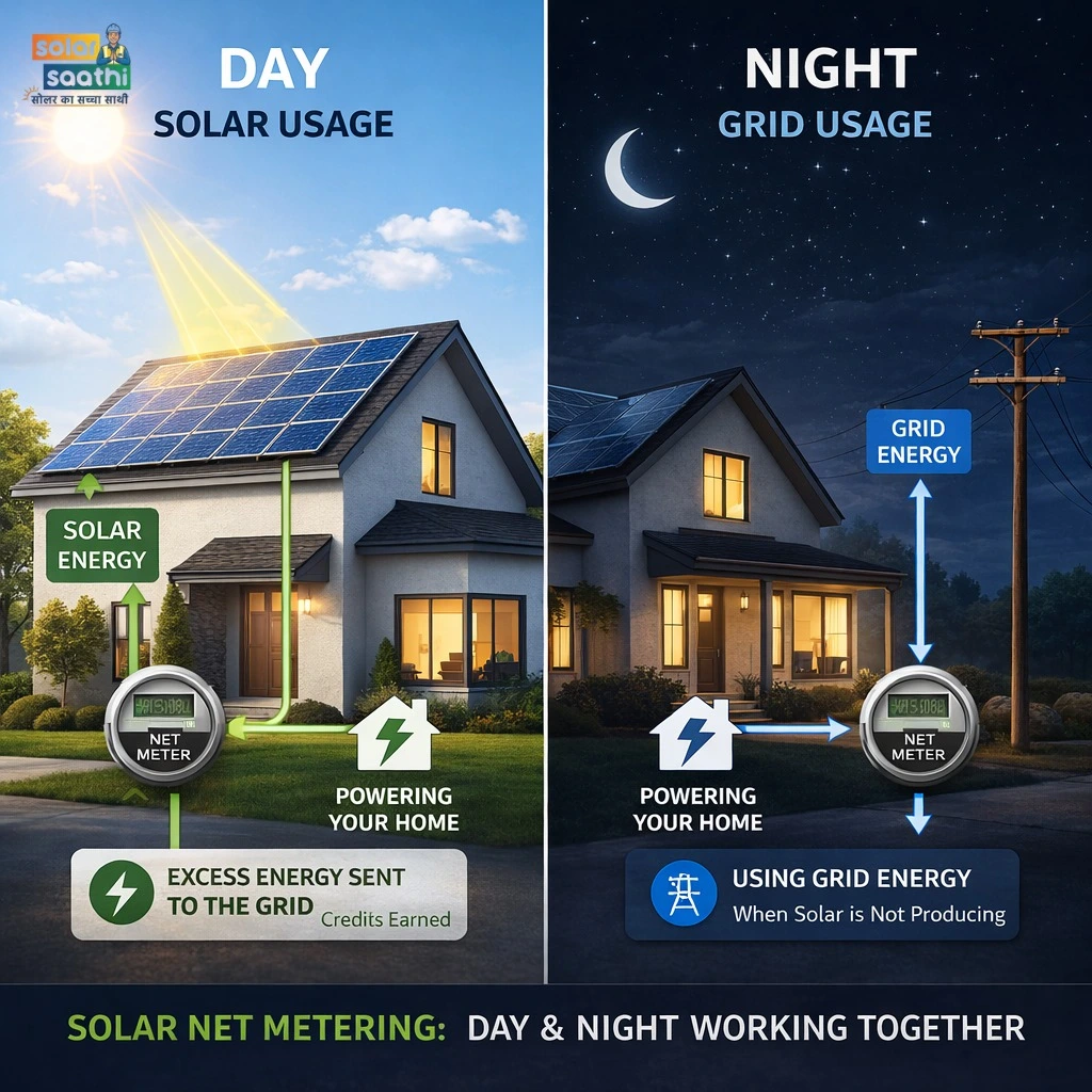 Solar Net Metering Day and Night — How It Works in India