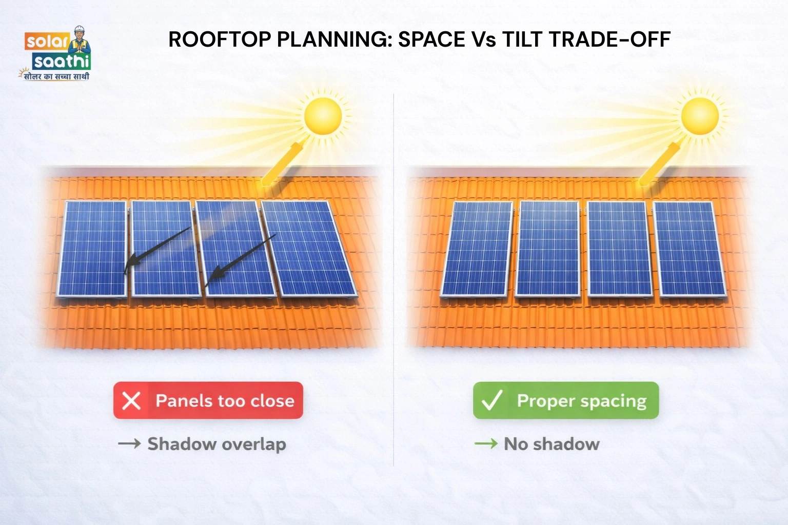 Rooftop Planning: Space vs Tilt Trade-Off – Panels Too Close vs Proper Spacing